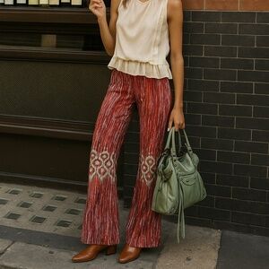 Rayon Abstract Lounge Pants High Rise Flare Bell Bottom Festival Comfy